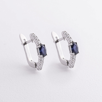 Серебряные серьги с сапфирами и фианитами 2520/1p-HSPH