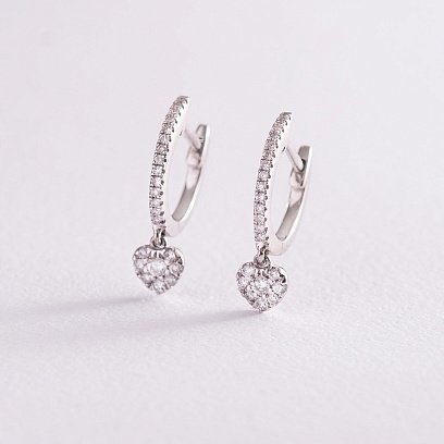 Золотые серьги с сердечками (бриллиант) сб0231ca