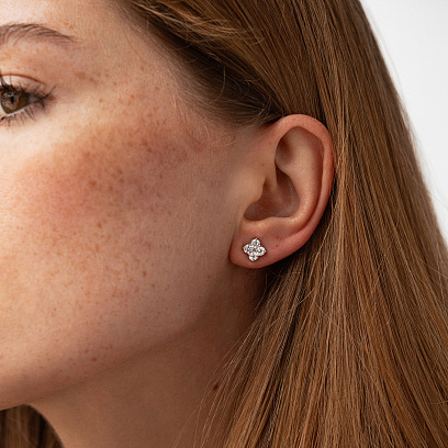 Сережки - пусети "Fleur" з фіанітами (біле золото) с09142 №2