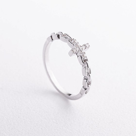 Серебряное кольцо "Крестик" с фианитами 112849