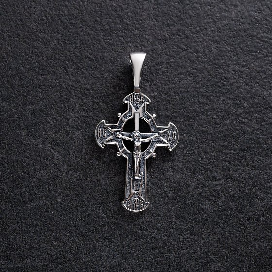 Серебряный крест "Распятие. Спаси и Сохрани" 132476 №3
