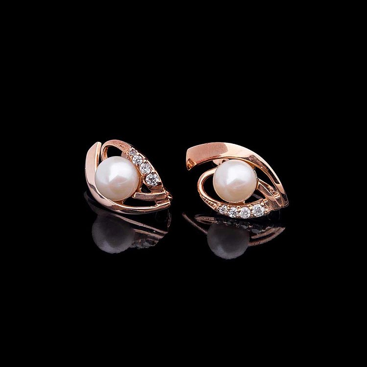 Золоті сережки (культ. прісн. перли. Фіаніти) с01528 від ювелірного магазину Онікс