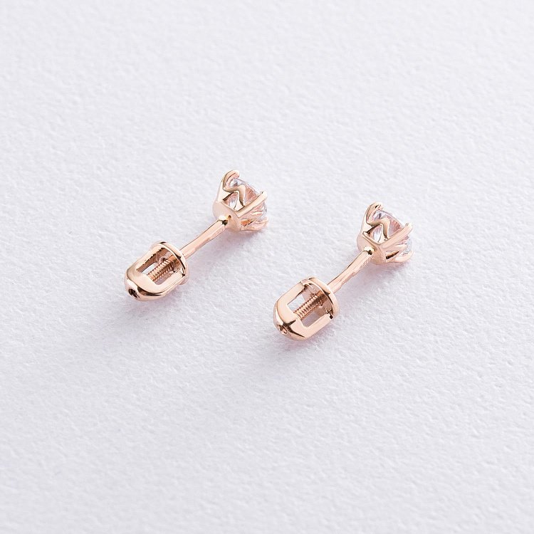 Золотые серьги-пусеты с фианитами с06258 от ювелирного магазина Оникс - 2