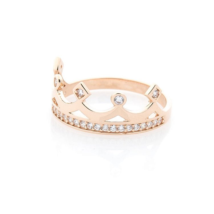 Золота каблучка "Корона" з фіанітами к05523 від ювелірного магазину Онікс - 1