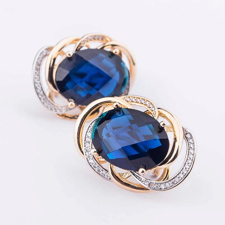 Золотые серьги с фианитами с03554 от ювелирного магазина Оникс - 1