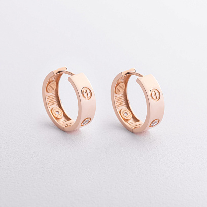 Серьги - кольца "Love" в красном золоте с09394