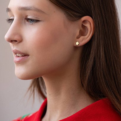 Золотые серьги - пусеты "Цветочки" с09240 №3