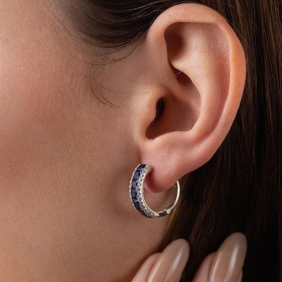 Серебряные серьги с синт. сапфирами и фианитами 2475/1р-HSPH №7