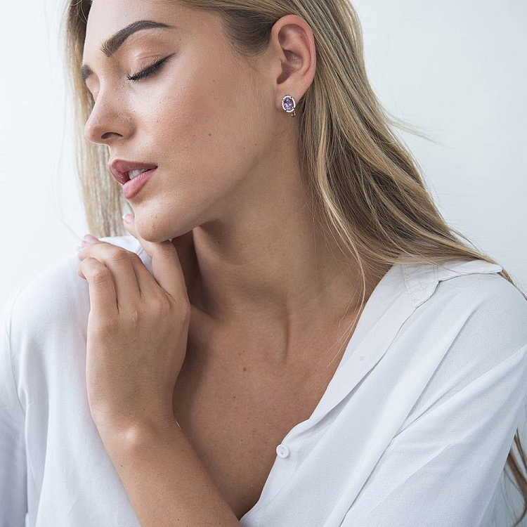 Золоті сережки (аметист, фіаніти) с04681 від ювелірного магазину Онікс - 4