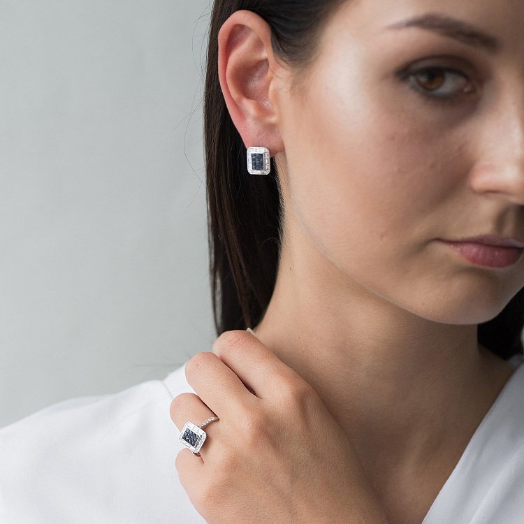 Золотые серьги с бриллиантами и сапфирами на итальянской застежке сб0316di от ювелирного магазина Оникс - 3