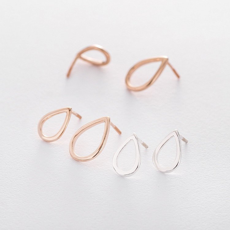 Серьги-пусеты "Капельки" в красном золоте 1.4*1.0 см с06314 от ювелирного магазина Оникс - 3