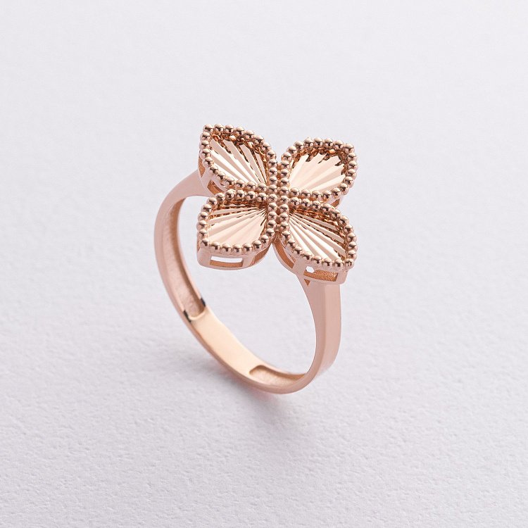 Каблучка "Конюшина" в червоному золоті к08267 від ювелірного магазину Онікс