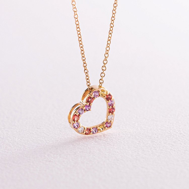 Золоте кольє "Сердечко" з діамантами та сапфірами колб0091ca від ювелірного магазину Онікс