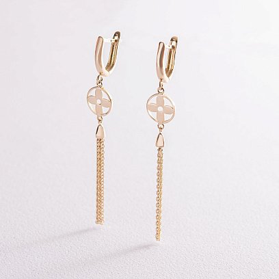 Висячі сережки "Конюшина" в жовтому золоті с07337