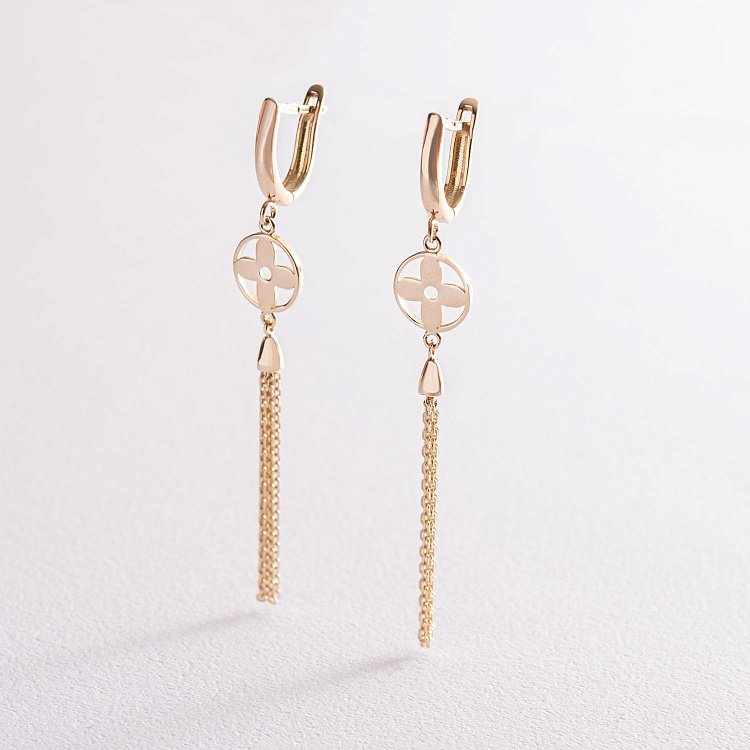 Висячі сережки "Конюшина" в жовтому золоті с07337 від ювелірного магазину Онікс