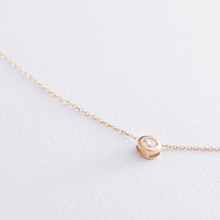 Золотое колье с фианитом кол01640 от ювелирного магазина Оникс - 4