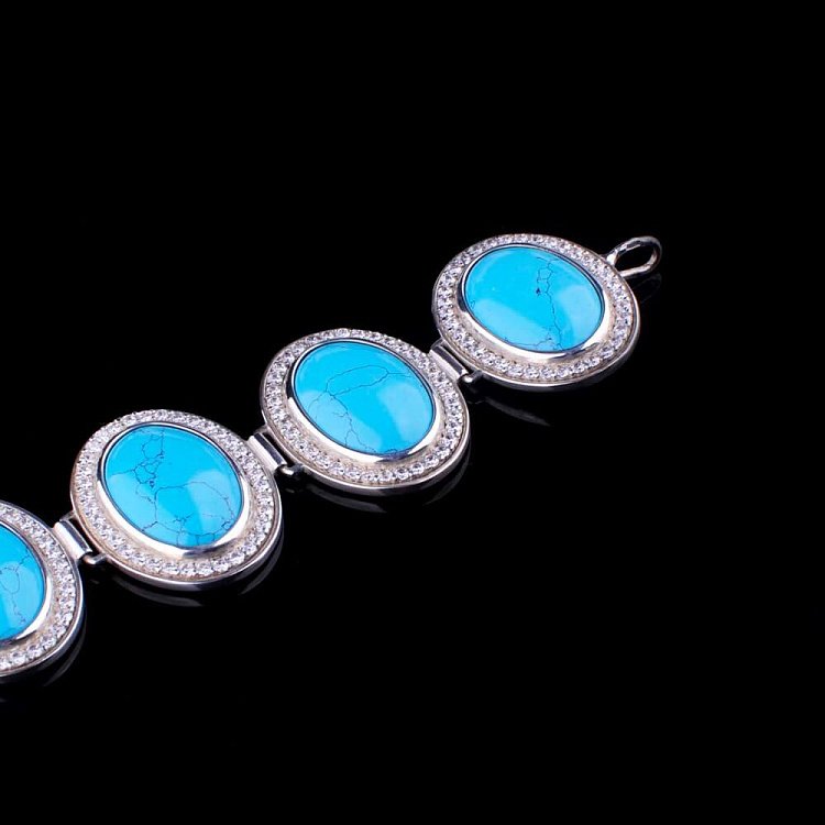 Браслет (имитация бирюза, фианиты) 14430б от ювелирного магазина Оникс - 1