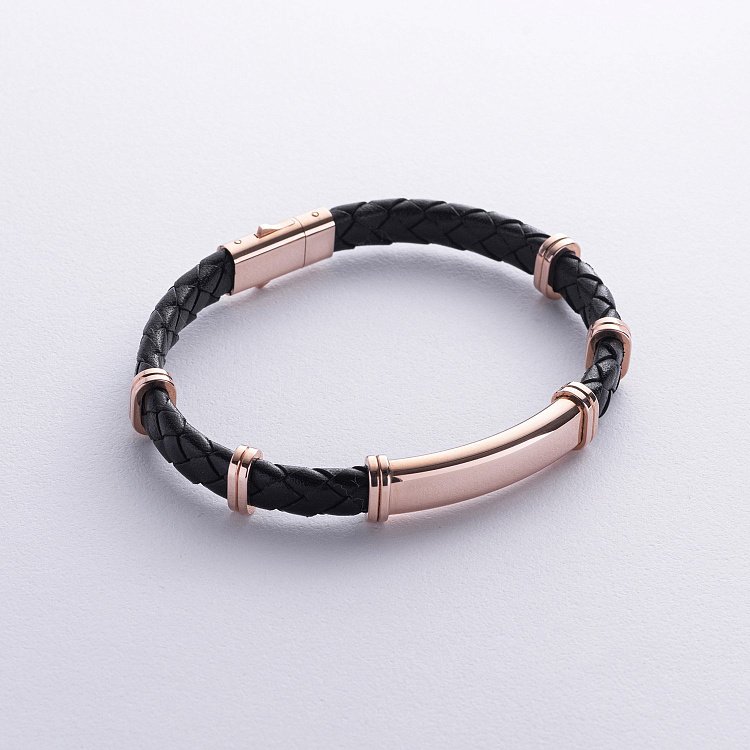 Мужской золотой браслет (кожа) 519222400 от ювелирного магазина Оникс