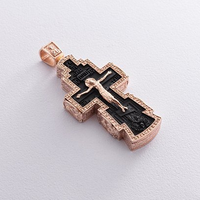 Мужской православный золотой крест из эбенового дерева п0366 №6