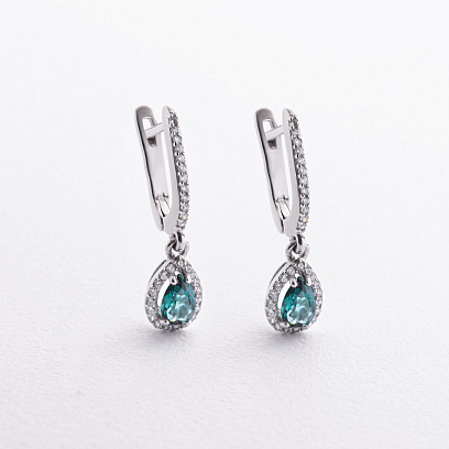 Серебряные серьги (фианиты, кварц) 2635/1р-QGR