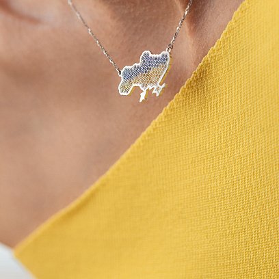 Золоте кольє "Україна" з блакитними та жовтими діамантами 727041121 №5
