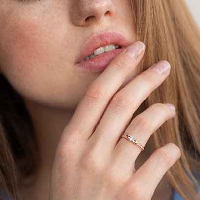 Золотое помолвочное кольцо "Сердечки" (фианиты) к05800 №2