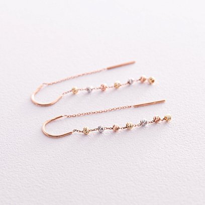 Серьги - протяжки "Шарики" в трех цветах золота с08092 №3