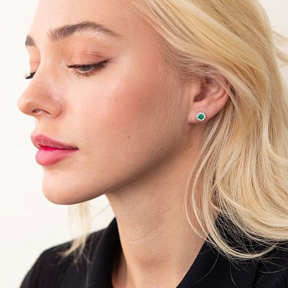 Серебряные серьги - пусеты с агатами и фианитами 2112/9р-GAG №4