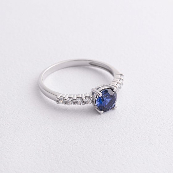 Серебряное кольцо с сапфиром и фианитами 1846/1p-HSPH №3