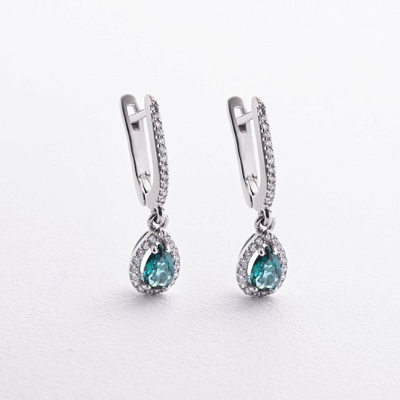 Серебряные серьги (фианиты, кварц) 2635/1р-QGR
