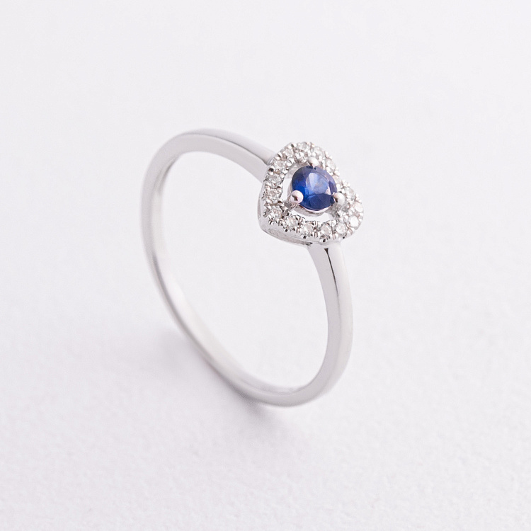 Золотое кольцо "Сердечко" с бриллиантами и сапфиром кб0621ca от ювелирного магазина Оникс