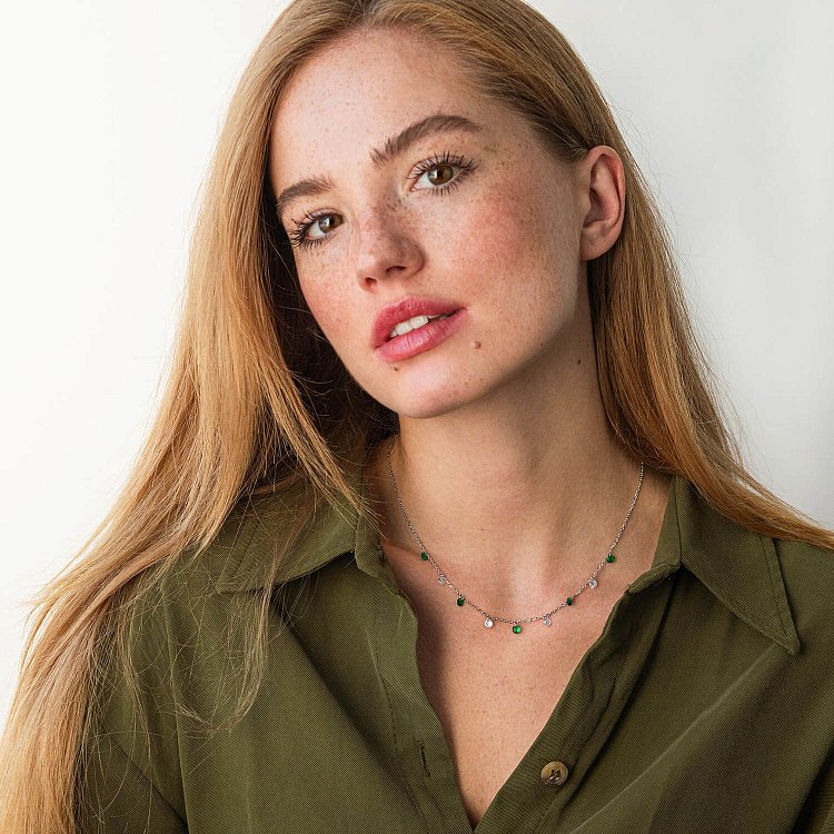 Колье в серебре (зеленые и белые фианиты) 181226 от ювелирного магазина Оникс - 8