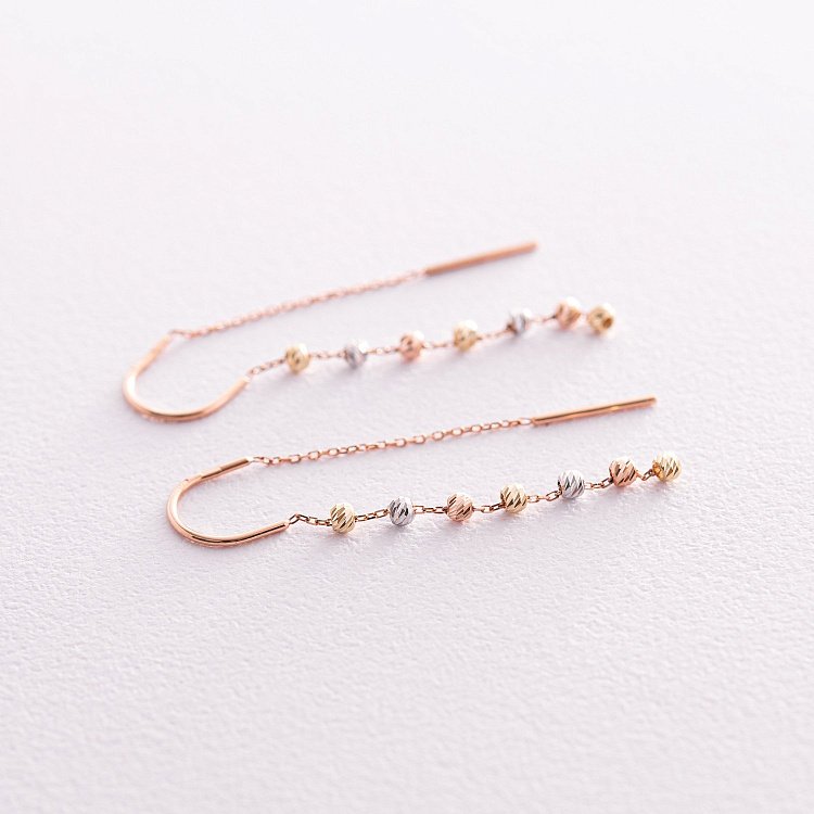 Серьги - протяжки "Шарики" в трех цветах золота с08092 от ювелирного магазина Оникс - 2