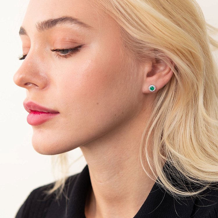 Серебряные серьги - пусеты с агатами и фианитами 2112/9р-GAG от ювелирного магазина Оникс - 3