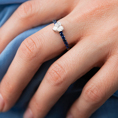 Золота каблучка "Сердечко" з діамантами і сапфірами кб0667va №2