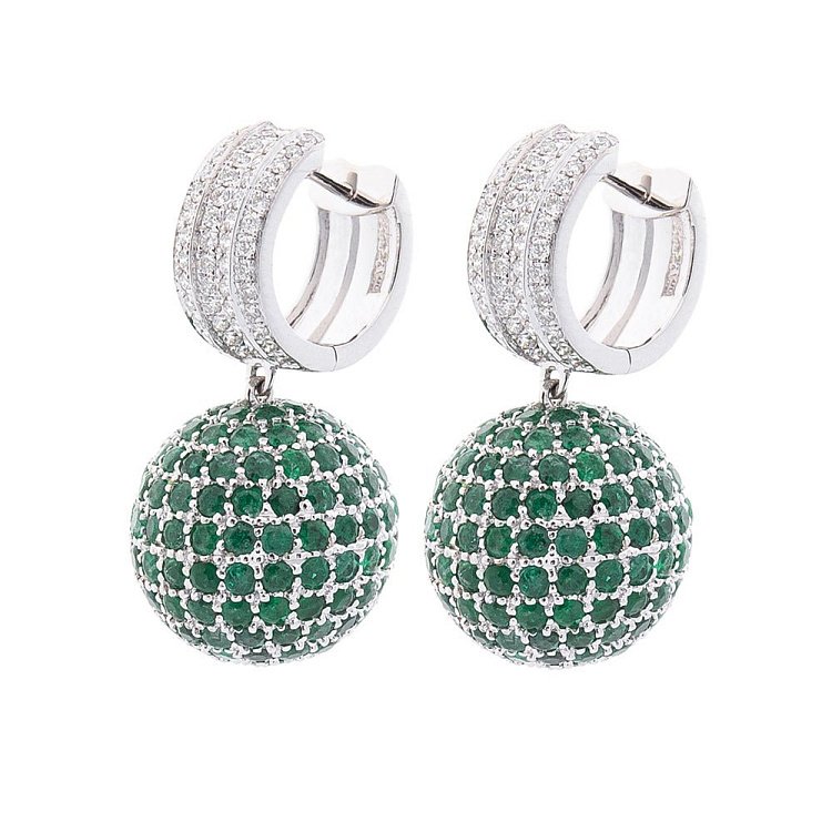 Золотые серьги "Шарики" (бриллиант, изумруд) сб0196са - 1 Золотые серьги "Шарики" (бриллиант, изумруд) сб0196са от ювелирного магазина Оникс - 1