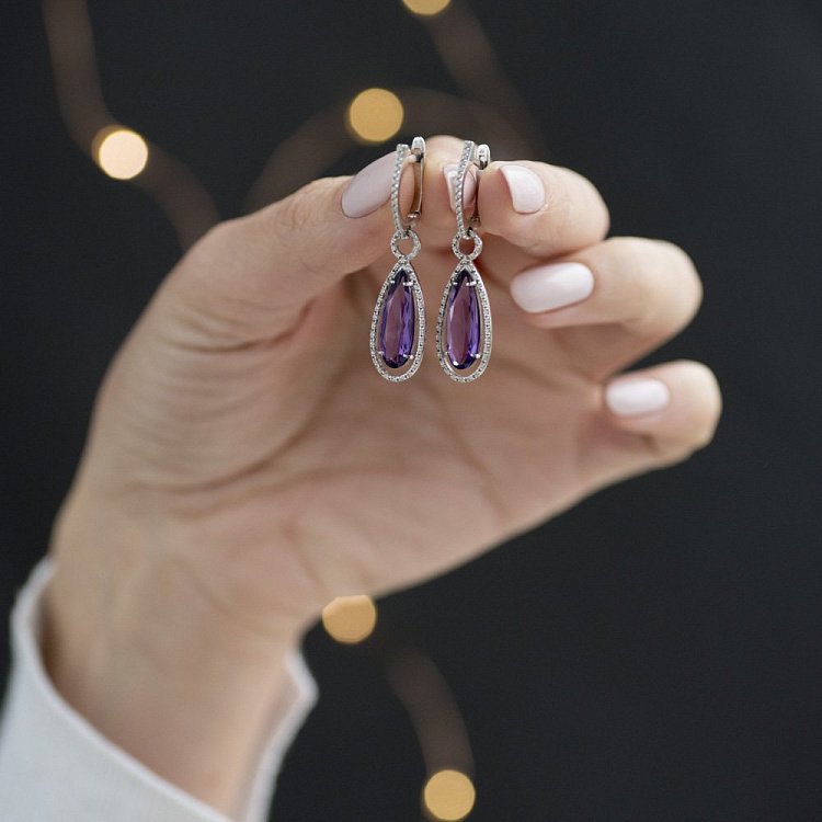 Золотые серьги с аметистом и фианитами 14050504а от ювелирного магазина Оникс - 2