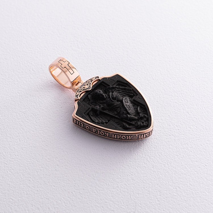 Золотой кулон "Св. Георгий Подебедоносец" с эбеновым деревом 974з от ювелирного магазина Оникс - 5