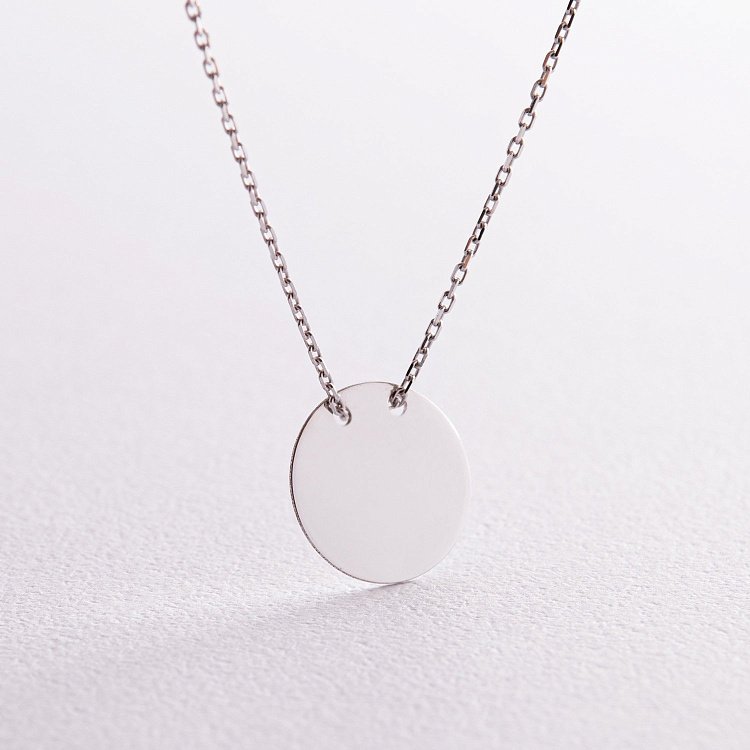 Кольє "Монетка" в білому золоті (можливе гравіювання) кол01742 від ювелірного магазину Онікс