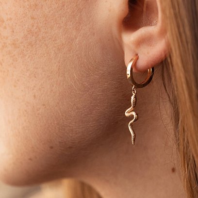 Сережки - кільця "Змії" у червоному золоті с08015 №4