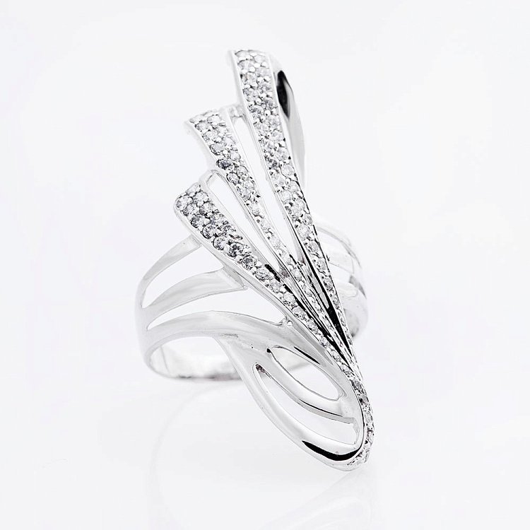 Золотое кольцо с фианитами к01466ж от ювелирного магазина Оникс