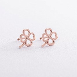 Серьги - пусеты "Клевер" в красном золоте с06643