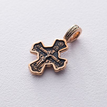 Золотой православный крест  "Распятие. Святитель Николай Чудотворец" п02678