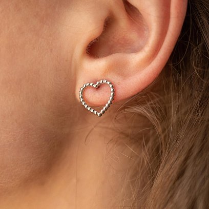 Серьги - пусеты "Сердечки" в серебре 7032 №3