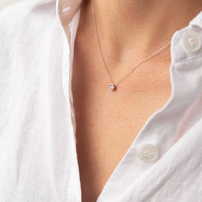 Кольє з одним фіанітом (біле золото) кол02278 №2