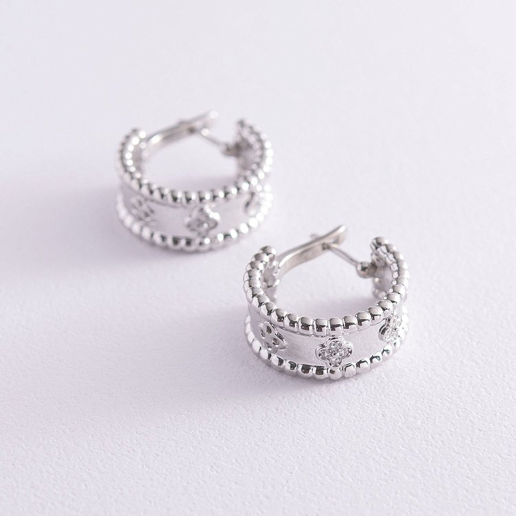 Серьги с фианитами "Клевер" 122069 от ювелирного магазина Оникс