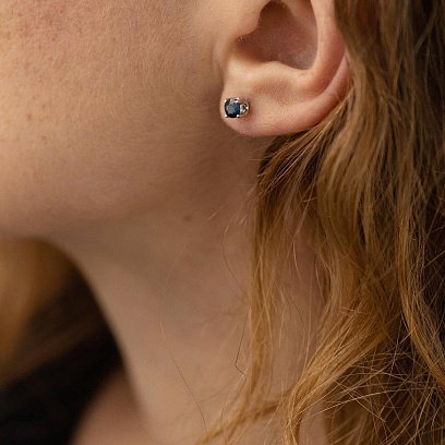 Золоті сережки - пусети з сапфірами сб0389 №6