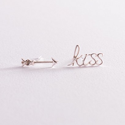 Сережки - пусети "Kiss" в сріблі 123064 №4
