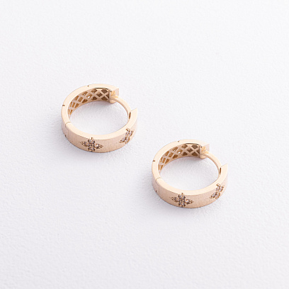 Сережки - кільця "Конюшина" в жовтому золоті (фіаніти) с09666 №2