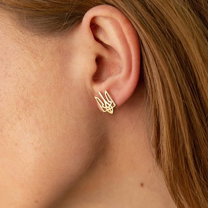 Асимметричные серьги "Герб Украины - Тризуб" (желтое золото) с08694 №5